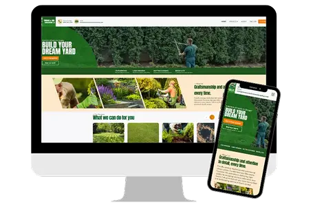 Computer and phone with screenshots of Thomas and Son Landscaping, a client of Cherry Hill Web Dev